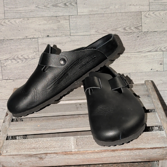 Birkenstock Boston Eva Black Leather Mules Size 11 - Picture 2 of 10